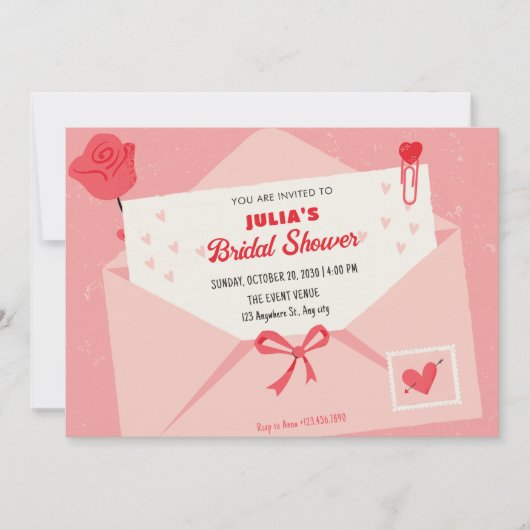 Invitation Douche rose mignonne belle lettre nuptiale (Devant)