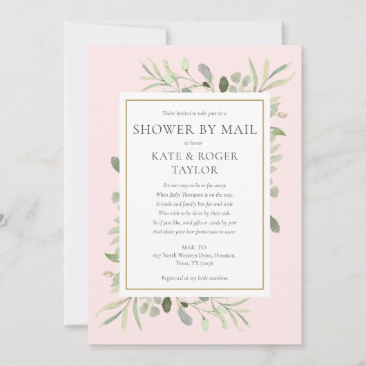 Invitation Douche Rose Par Mail Long Distance Feuilles de ver (Devant)