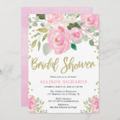 Invitation Douche rose rose et dorée (Devant / Derrière)