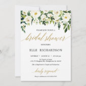 Invitation Douche rose verte à fleurs blanches dorées (Devant)