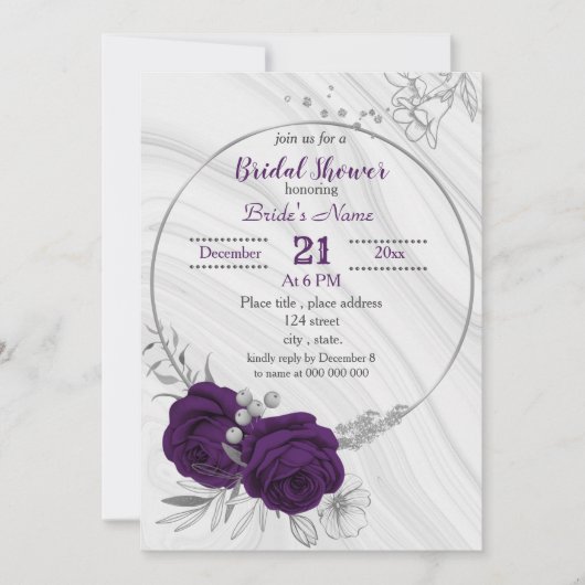 Invitation douche royale violette à nuptiale (Devant)
