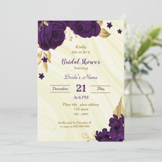 Invitation douche royale violette dorée (Debout devant)