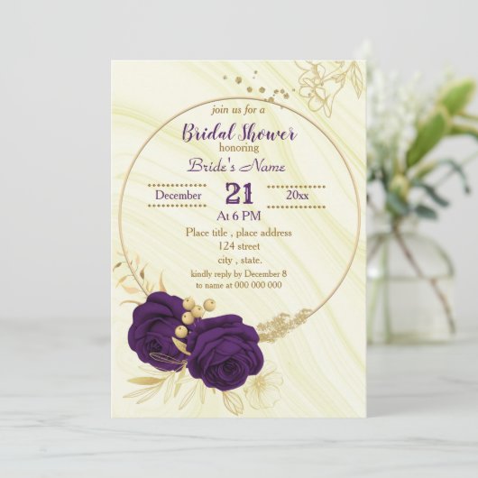 Invitation douche royale violette dorée (Debout devant)