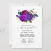 Invitation Douche royale violette et or florale par courrier (Devant)