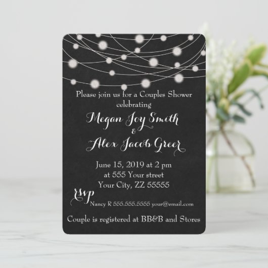 Invitation Douche Rustic Blackboard and String Lights (Debout devant)