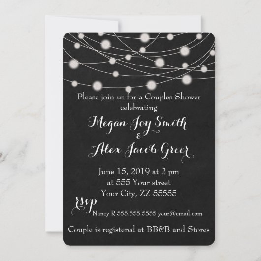 Invitation Douche Rustic Blackboard and String Lights (Devant)