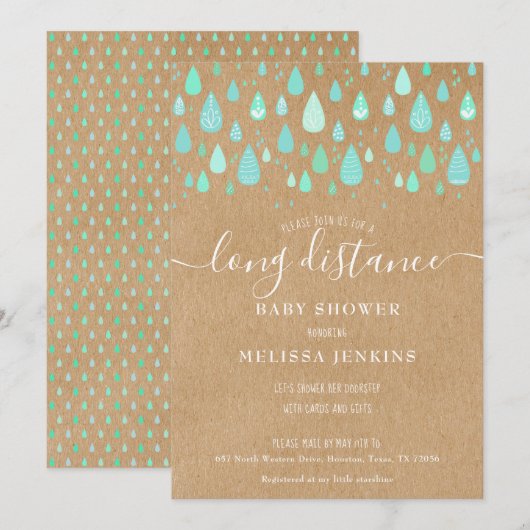 Invitation Douche Rustique à Distance par Courrier (Devant / Derrière)