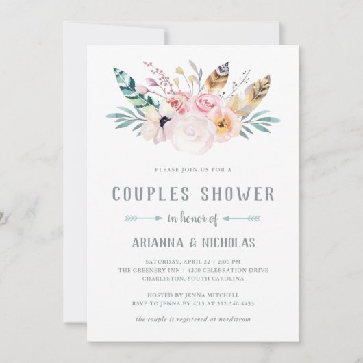 Invitation Douche Rustique Boho Couples (Devant)