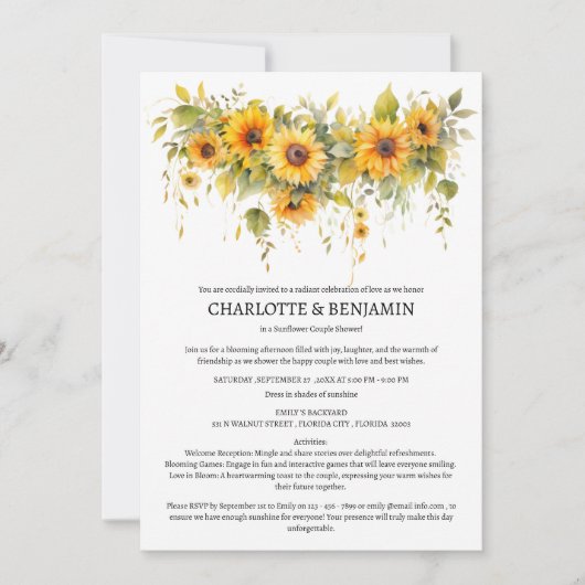 Invitation Douche Rustique Couple Tournesol (Devant)