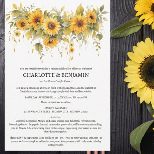 Invitation Douche Rustique Couple Tournesol