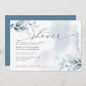 Invitation Douche Rustique Couple's Dusty Blue Foliage (Devant / Derrière)