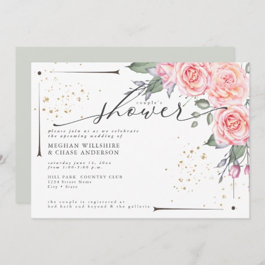 Invitation Douche Rustique Couple's Dusty Green Foliage Invit (Devant / Derrière)