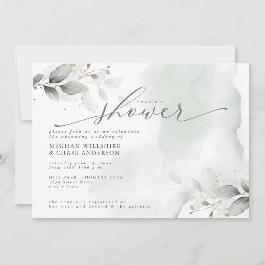 Invitation Douche Rustique Couple's Dusty Green Foliage Invit (Devant)