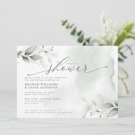 Invitation Douche Rustique Couple's Dusty Green Foliage Invit (Debout devant)