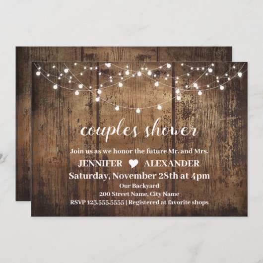 Invitation Douche Rustique Couples, wedding shower (Devant / Derrière)