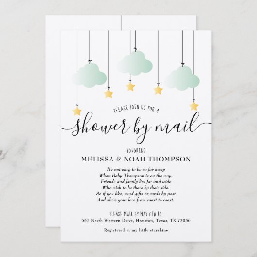 Invitation Douche Rustique Par Courrier Longue Distance Bébé  (Devant / Derrière)