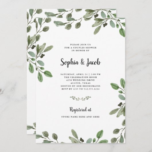 Invitation Douche simple de couples de la verdure | (Devant / Derrière)