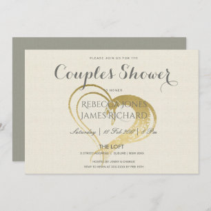 INVITATION DOUCHE SIMPLE GOLD HEART TYPOGRAPHY COUPLES DOUCHE