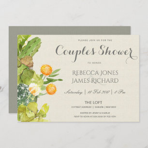 INVITATION DOUCHE SUCCULENTE CACTUS JARDIN FLORAL COUPLES