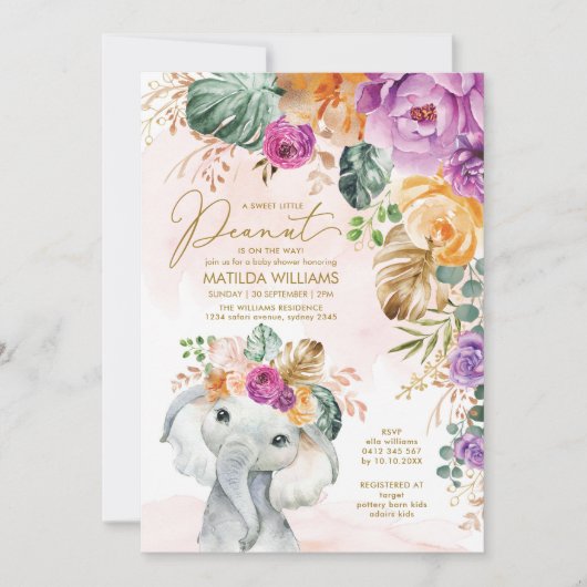 Invitation Douche tropicale à éléphant à violet d'abricot (Devant)