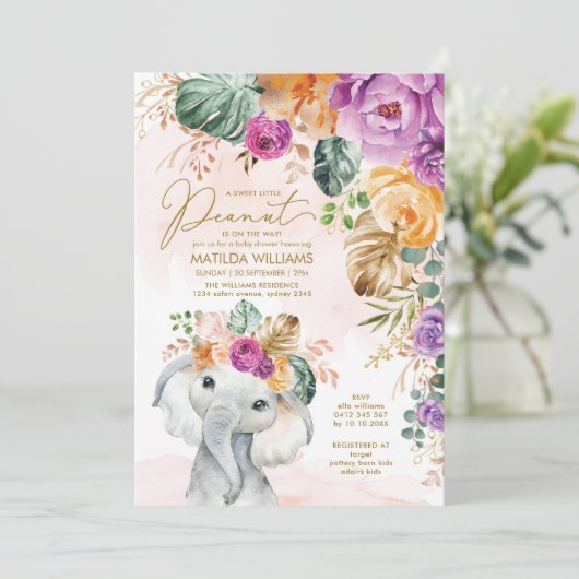 Invitation Douche tropicale à éléphant à violet d'abricot (Debout devant)