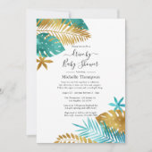 Invitation Douche tropicale sarcelle et or (Devant)