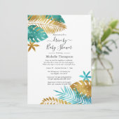 Invitation Douche tropicale sarcelle et or (Debout devant)