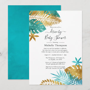 Invitation Douche tropicale sarcelle et or