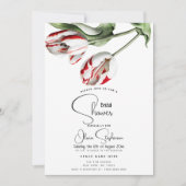 Invitation Douche | Tulipes Rembrandt blanches et rouges flor (Devant)
