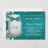 Invitation Douche Turquoise en luciole monogramme Mason Jar C (Devant)