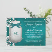 Invitation Douche Turquoise en luciole monogramme Mason Jar C (Debout devant)