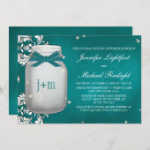 Invitation Douche Turquoise en luciole monogramme Mason Jar C (Devant / Derrière)