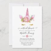 Invitation Douche Unicorne rose et or Floral par courrier (Devant)