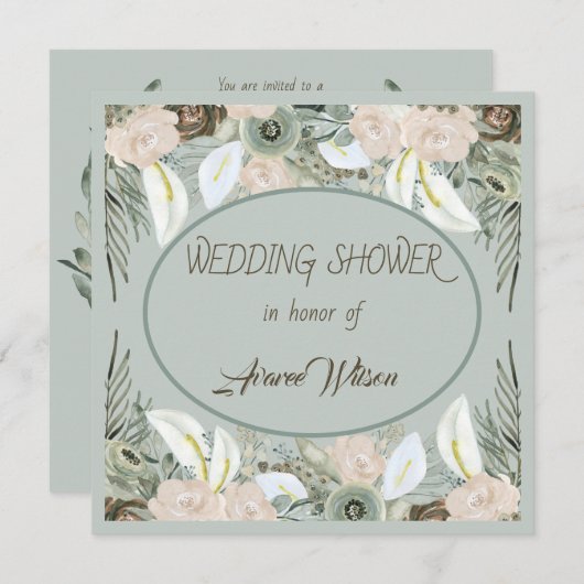 Invitation Douche Vert Sauge et Crème Vanille (Devant / Derrière)