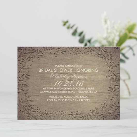 Invitation douche vintage à fleurs rustique (Debout devant)