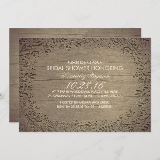 Invitation douche vintage à fleurs rustique (Devant / Derrière)