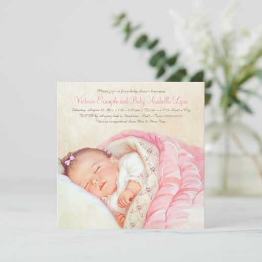 Invitation Douche vintage bébé fille (Debout devant)