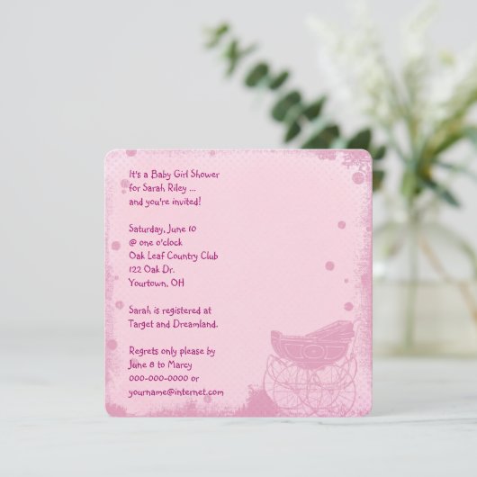 Invitation Douche vintage bébé fille (Debout devant)