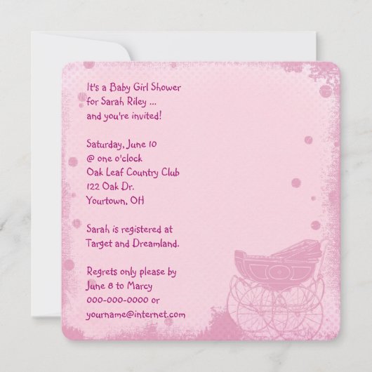 Invitation Douche vintage bébé fille (Devant)