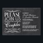 Invitation Douche Vintage Couples Chalkboard<br><div class="desc">Chic couple de style vintage,  invitation à la douche avec design vintage branché d'affiches de typographie contre un arrière - plan en damier.</div>