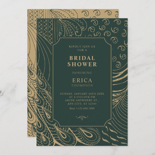 Invitation Douche vintage d'art ornemental (Devant / Derrière)