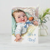 Invitation Douche vintage de bébé (Debout devant)