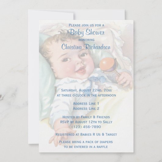 Invitation Douche vintage de bébé (Dos)