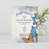 Invitation Douche vintage de papillons bleus (Debout devant)