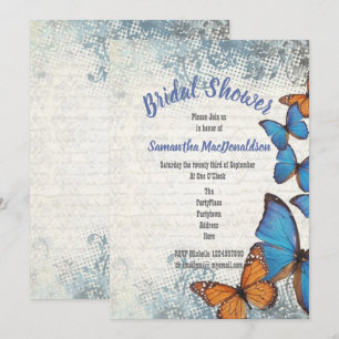 Invitation Douche vintage de papillons bleus