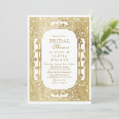 Invitation Douche vintage dorée romantique ornée (Debout devant)