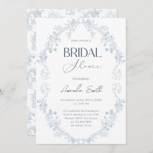 Invitation Douche vintage fleurie (Devant / Derrière)