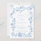 Invitation Douche vintage fleurie bleue (Devant)