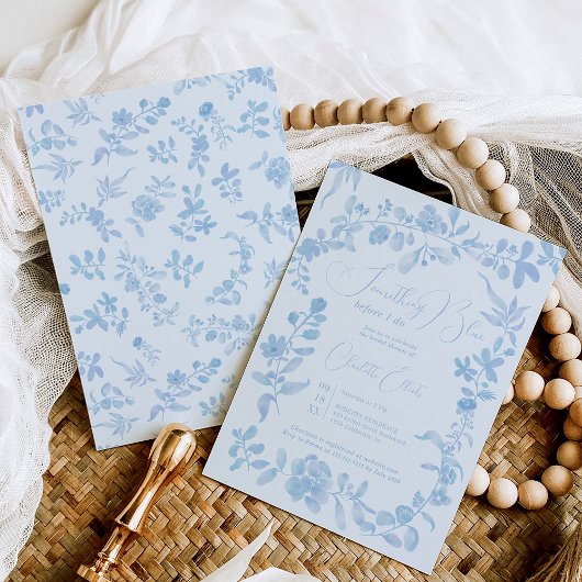 Invitation Douche vintage fleurie bleue