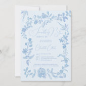 Invitation Douche vintage fleurie bleue (Devant)
